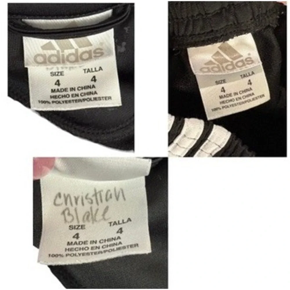 Adidas Boys 3 Stripe Black Track Pant‎ Suit Outfit 4 Kids Athletic Sportswear